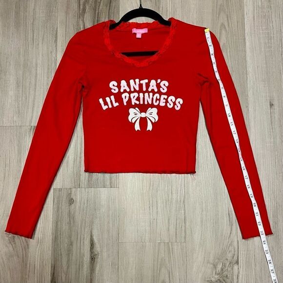 Sugar Thrillz x Dolls Kill Santa’s Lil Princess top glittery graphic sz S - Picture 12 of 14